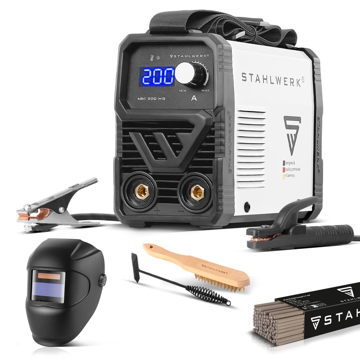 STAHLWERK Elektroden-Schweißgerät ARC 200 MD – Vollausstattung – MMA (E-Hand) bis 200 A, flexibel einsetzbar ohne Gas, kompakt & leicht, Smartkühlung, Hotstart-Automatik, Anti-Stick-Funktion