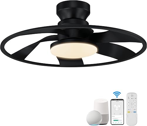 Hoenofly Ventiladores de techo inteligentes de perfil bajo de 22 pulgadas con luces remotas, motor de CC silencioso, ventilador de techo de montaje
