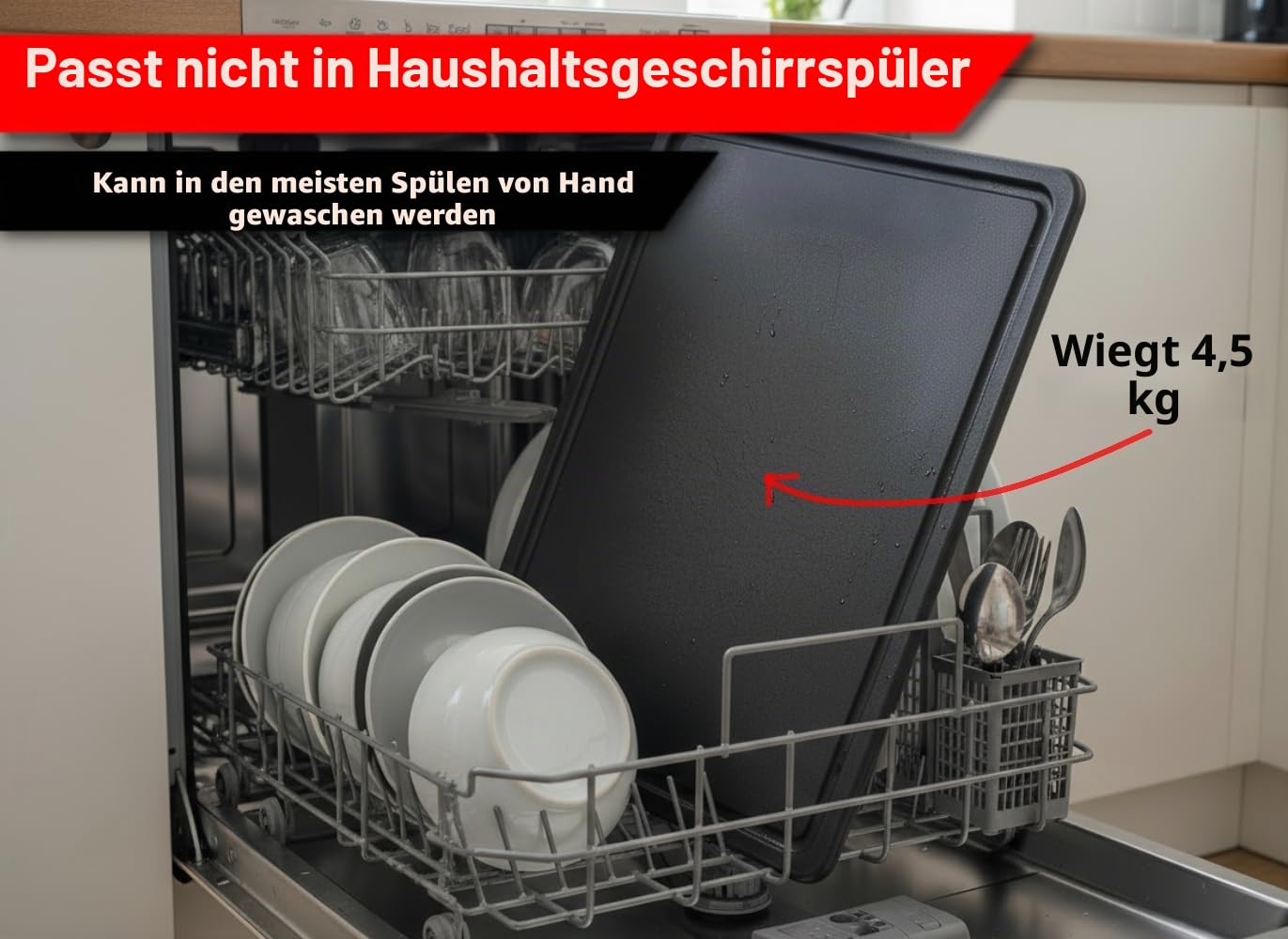 Thirteen Chefs Schneidebrett - Kunststoff-Küchenbrett in Schwarz, 24 x 18 x 0.5 inch – 61 x 46 x 1 cm Groß - Spülmaschinenfest und Hygienisch – Küchenutensilien