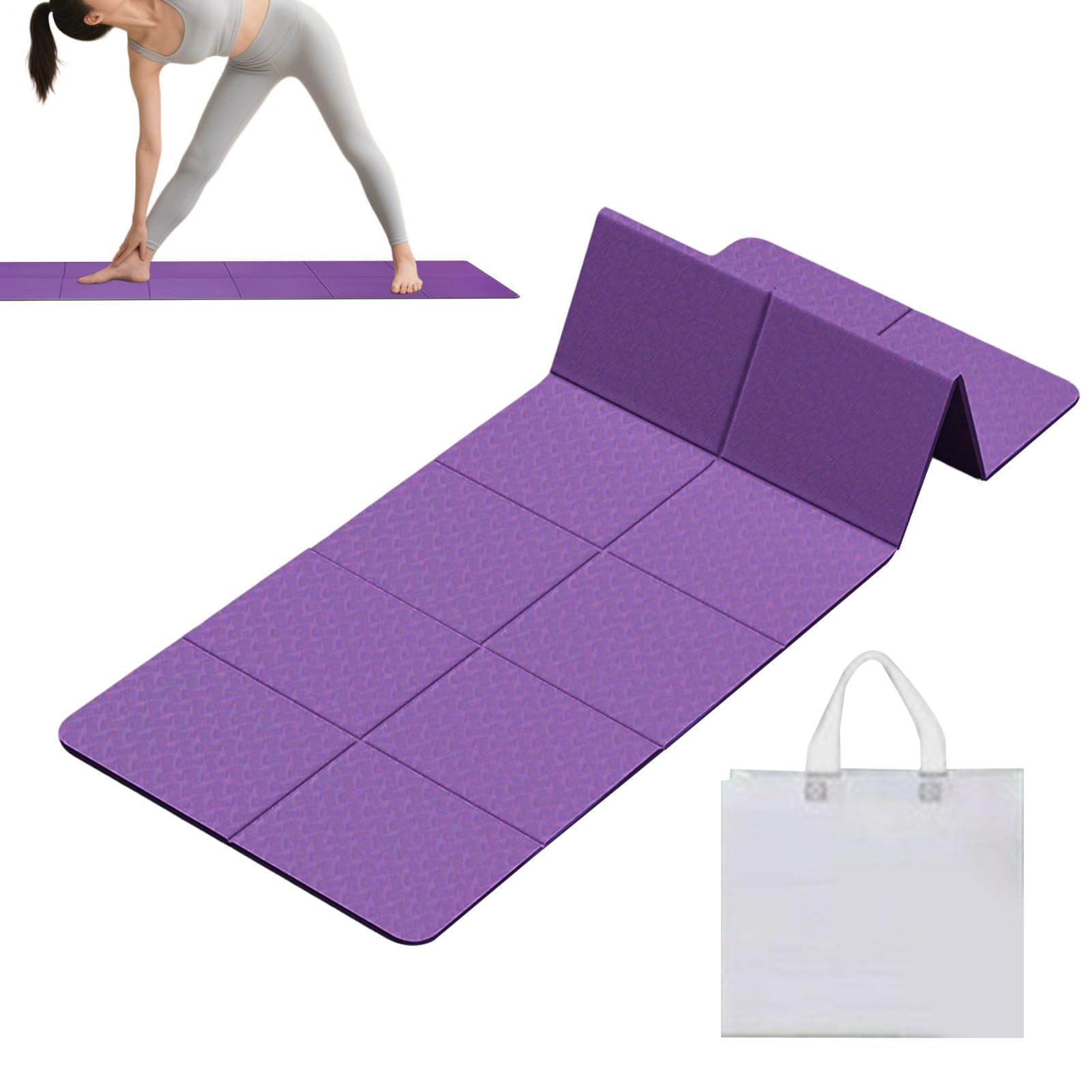 Esterilla de yoga portátil, almohadilla de ejercicio de 6 mm de grosor para fitness, tapete plegable resistente al desgarro con bolsa de almacenamiento para viajes, al aire libre, estudio y