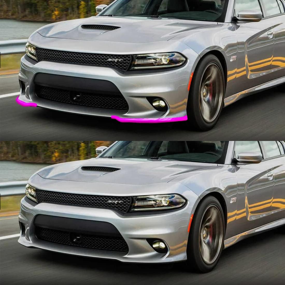 Car Front Bumper Lip Splitter Cover Guard Protector Exterior Decor Accessories Compatible with Dodge Charger SRT Scat Pack 2015-2021, R/T 2019-2021, GT 2019-2022, Daytona 392 2018-2021, Pink