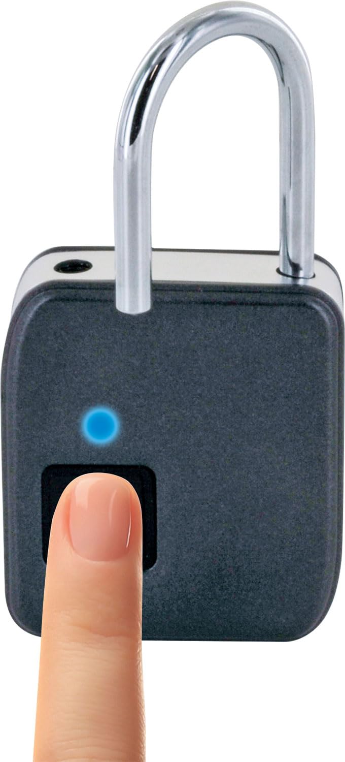 SCHWAIGER 715941 Fingerabdruck Schloss Smart Vorhängeschloss Elektronisches Bügelschloss Fingerprint wasserdicht zinklegiert USB-C aufladbar inkl. USB-C-Kabel