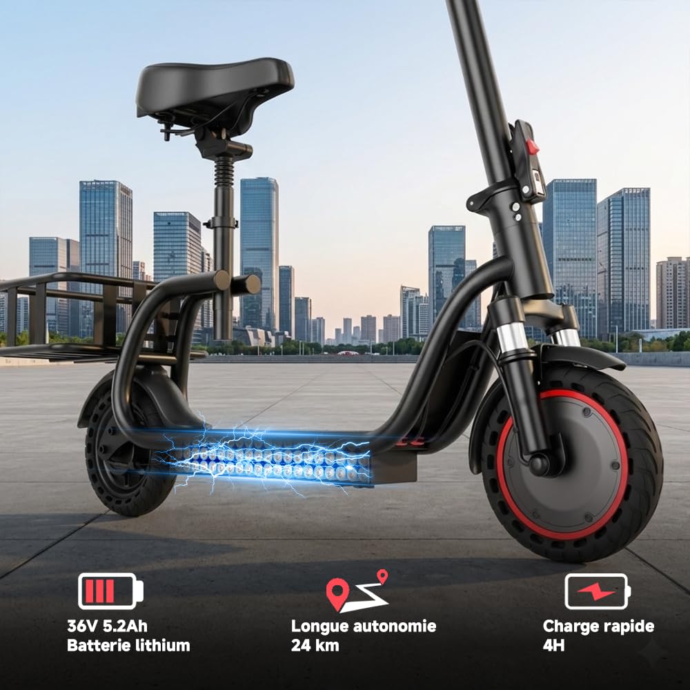 H2 Electric Scooter for Adults Trottinette Electrique Adulte 250W Brushless Motor Trottinette électrique Tout Terrain 25km/h Pliable avec Un Panier