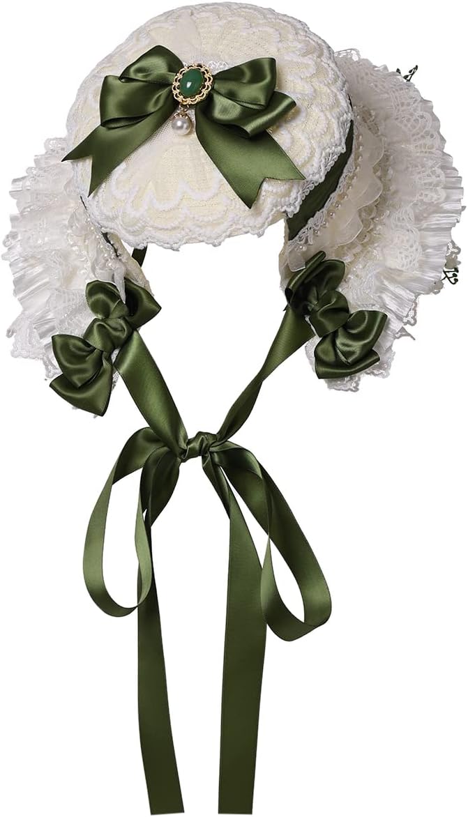 COSDREAMER Girls Women Victorian Bonnets Lace Flowers Tea Party Hats - Image 2