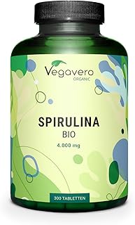 Spirulina Bio | 4000 mg | Höchste Dosis pro Tablette | Laborgeprüft | Vegan & Ohne Zusatzstoffe | 3,9% Phycocyanin | 300 Stück | Deutsche Produktion von Vegavero