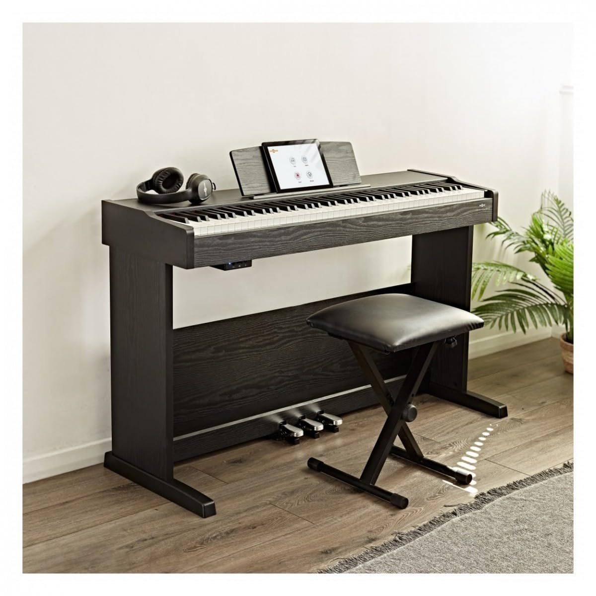 VISIONKEY-500 88-Tasten Hammermechanik-Digitalpiano USB MIDI mit Hocker und Kopfhörer, Matte Black