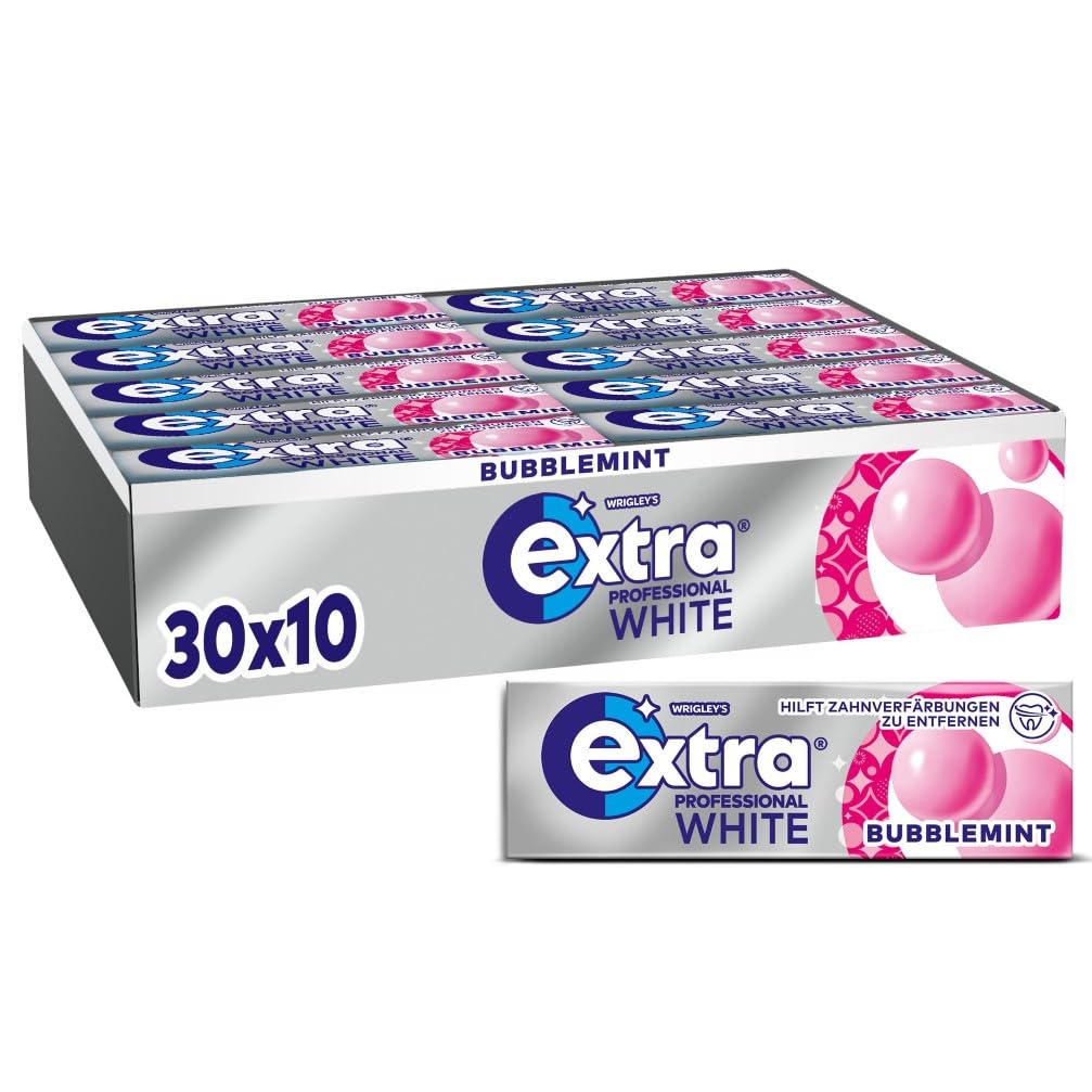 Extra Professional White Bubblemint, Zuckerfreier Kaugummi, Multipack mit 30x10 Dragees, Für frischen Atem
