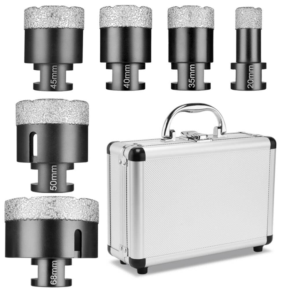 XIIW Coffret de Forets Diamantés pour Carrelage, Kit de Couronnes Diamantées M14 Premium 6 Pièces 20/35/38/40/50/68 mm Scie Cloche Diamant -pour Percer Matériaux Durs Céramique Marbre Maçonnerie