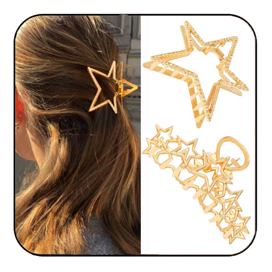 Casdre Star Hair Claw Clips Gold Metal Jaw Clip Medium Hair Clips Hair Clamps Accessories for Women(Pack of 2)