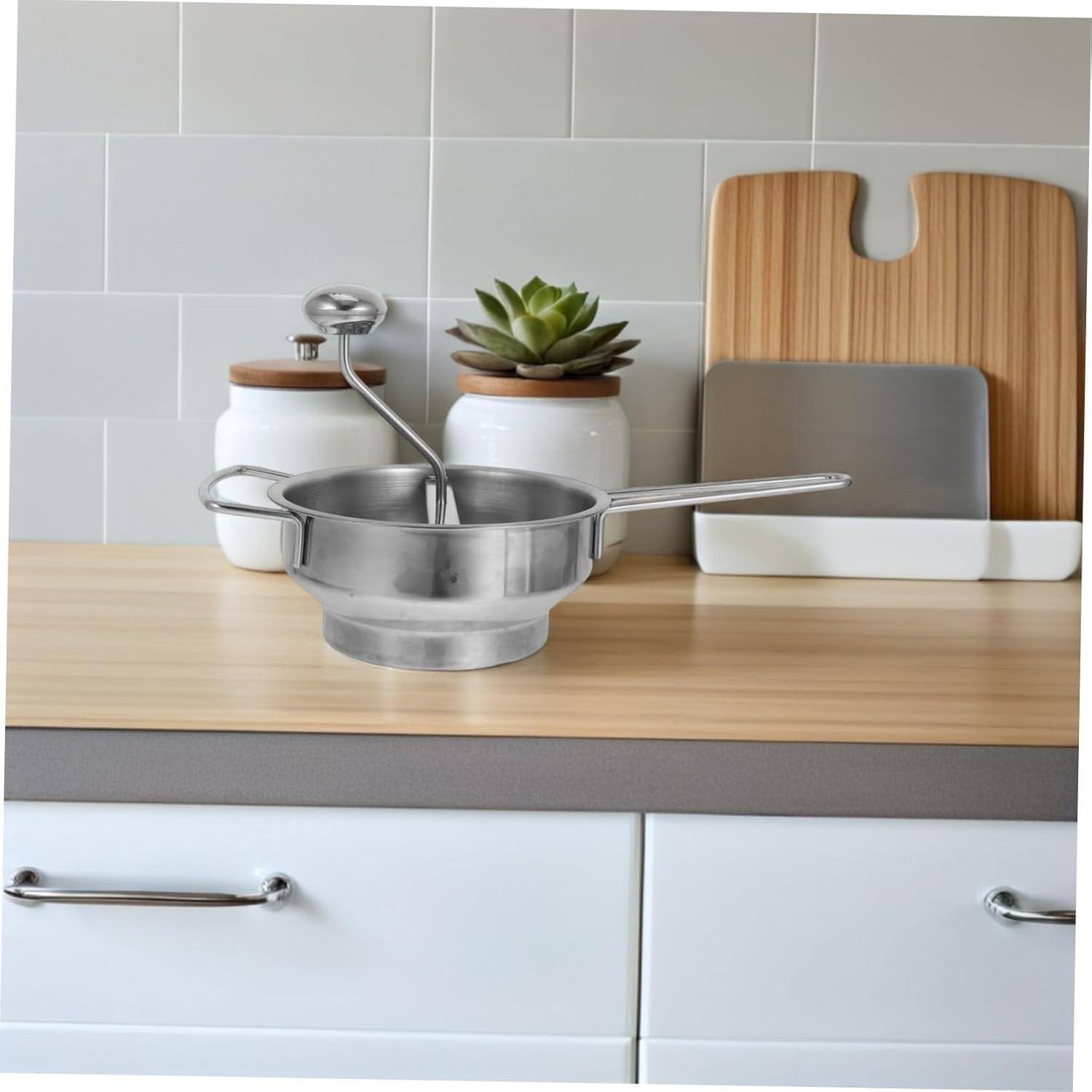 Stainless Steel Potato Ricer Masher with Interchangeable Discs Multipurpose Kitchen Tool for Mashing Potatoes Vegetables Fruits Ergonomic Handle Compact Lightweight Design