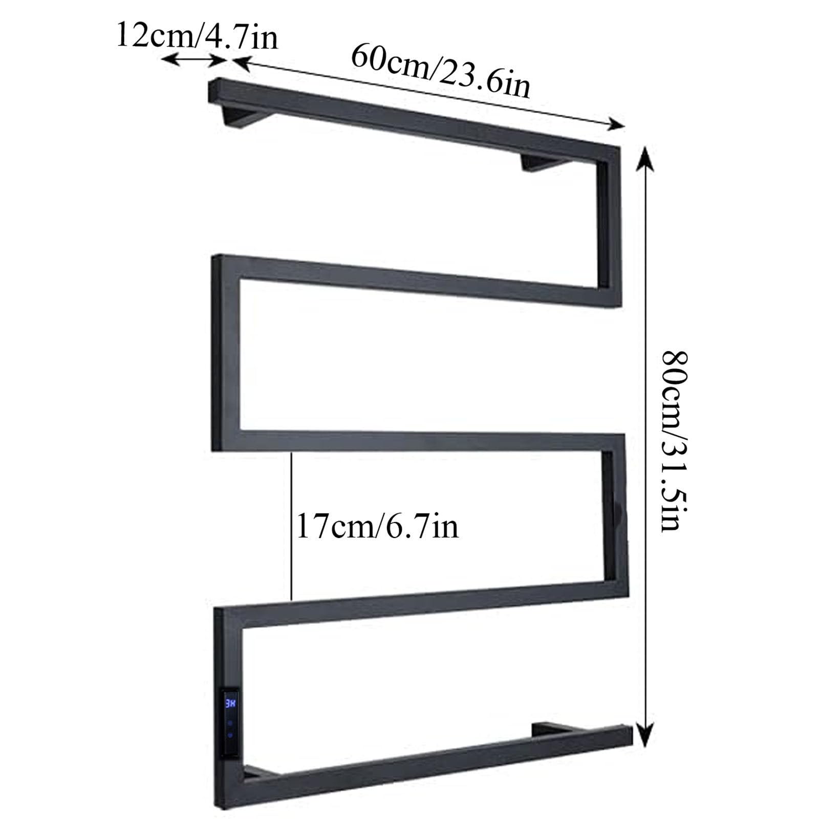 Scaldasalviette Elettrico Bagno,Termoarredo Intelligente a Temperatura Costante,Portasciugamani riscaldato da Parete,Portasciugamani,Black