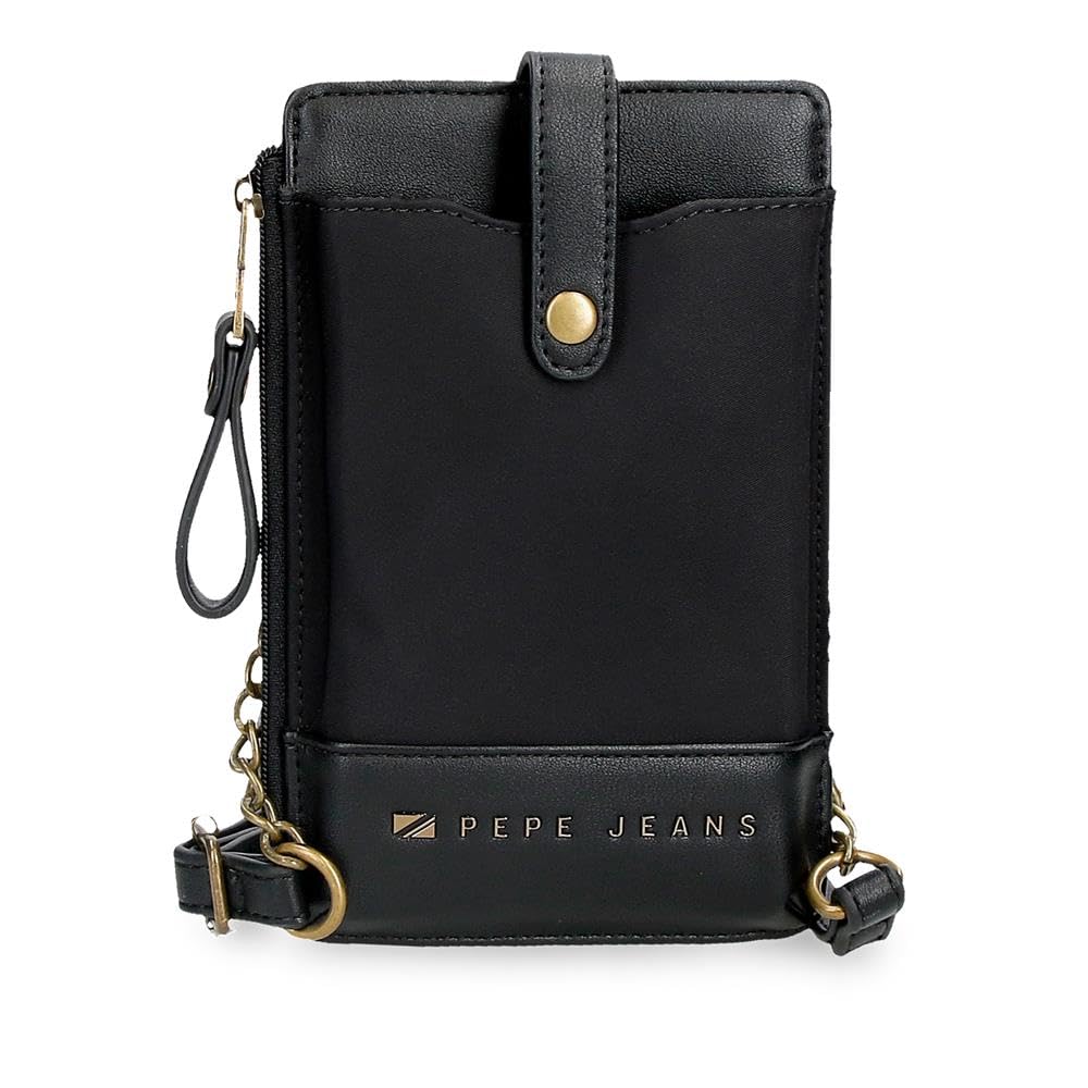 Pepe Jeans Morgan Messenger Bag Mobile Phone case Black 9.5x16.5cm Polyester and PU by Joumma Bags, Black/White, One Size, Shoulder Bag Mobile Phone Case