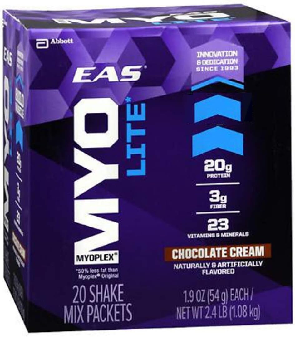 EAS Myoplex Lite Protein Shake Mix Packets, Chocolate Cream, 1.9 oz packets, 20 servings