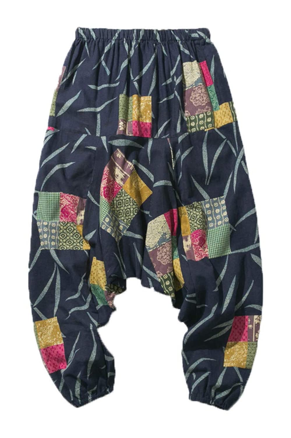 PERDONTOO Hommes Sarouel Confortable Taille Élastique Décontracté Hippies Pantalon