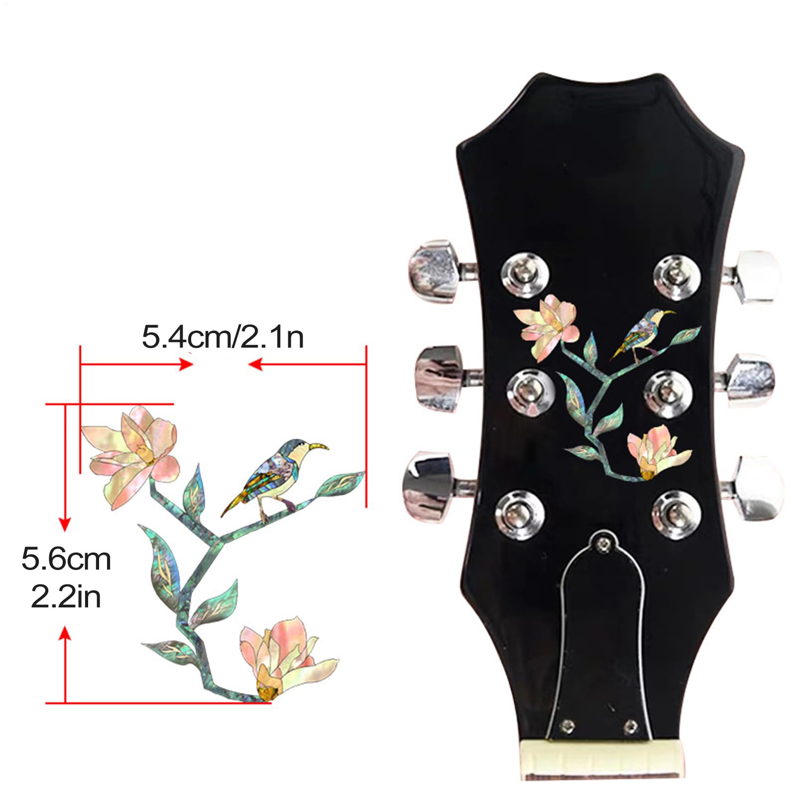Adesivo per chitarra, intarsio con rosa magnolia in PVC, intarsio per paletta di chitarra, decorazioni per strumenti musicali, adesivi rimovibili con rosa per chitarre e bassi
