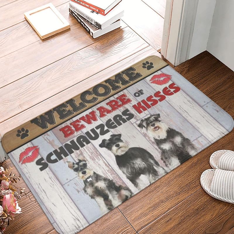 Felpudos de Entrada Felpudos Decorativos con diseño de Perro Schnauzer de Bienvenida Felpudo con diseño de Schnauzer de Cuidado con los Besos Felpudo Divertido para Entrada Felpudo