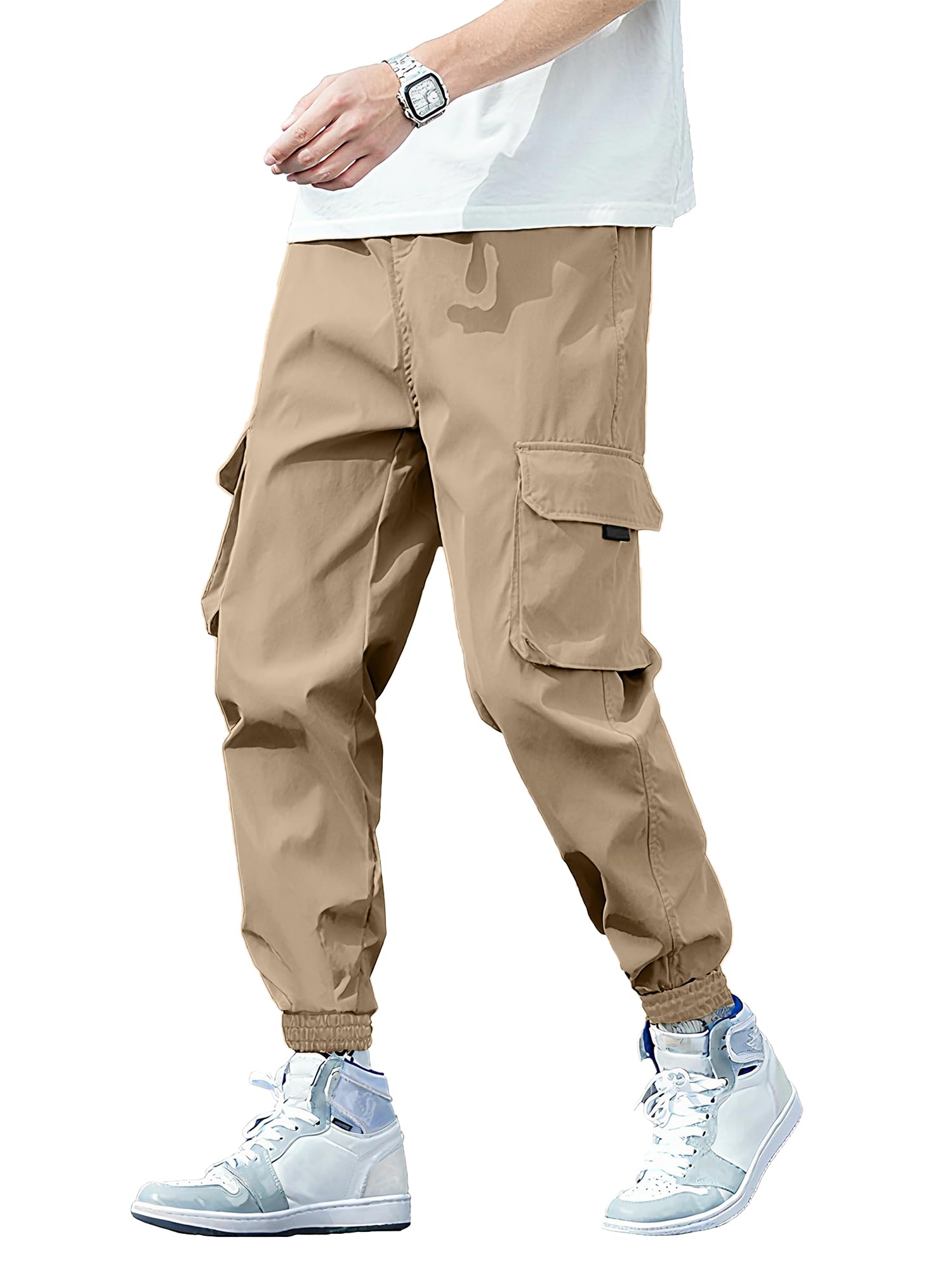 HOTake Men's Stretch Cotton Cargo Pants Elastic Waist Cargo Joggers