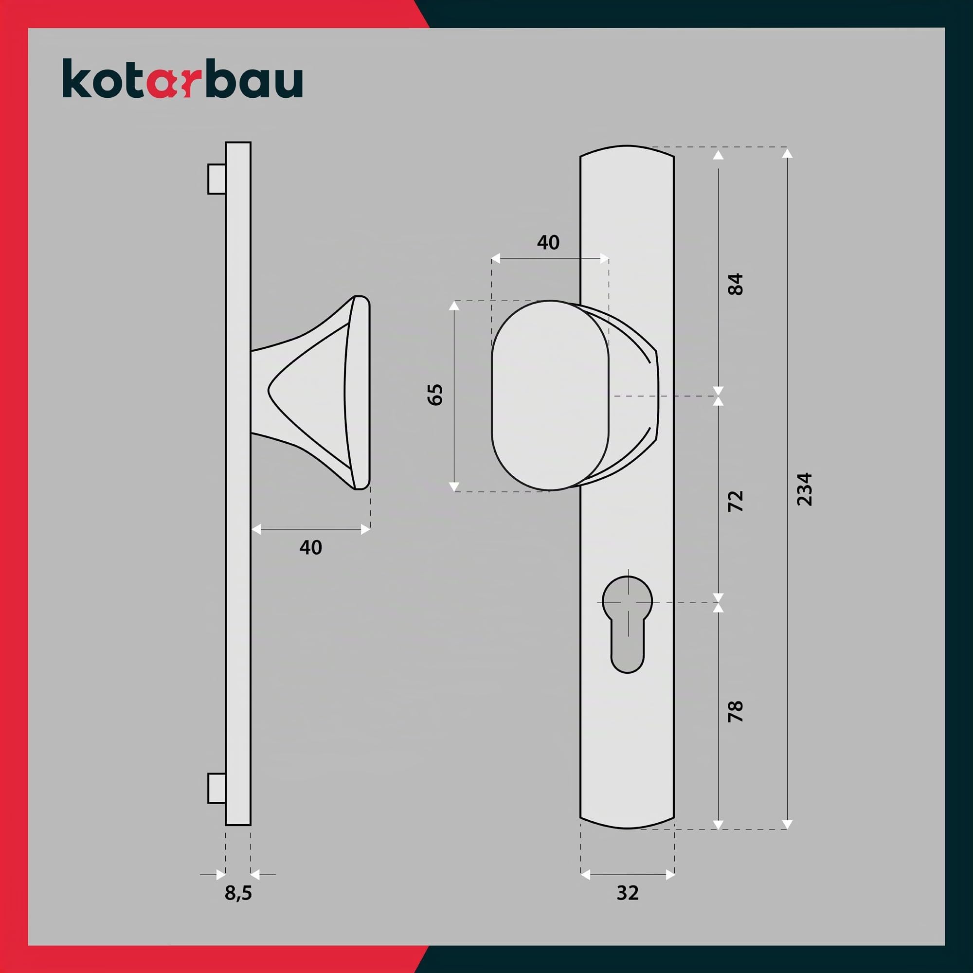 KOTARBAU® Poignée de Porte 72 mm - Cylindre Profilé en Aluminium - Longue Poignée Anthracite pour Porte Intérieure