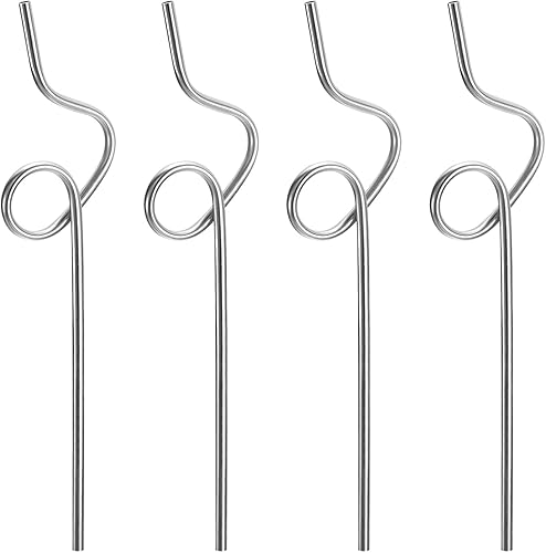 uxcell 4 popotes de metal reutilizables, de acero inoxidable con forma rizada de 10.6 pulgadas para beber jugo, bebidas, bebidas frías (0.236