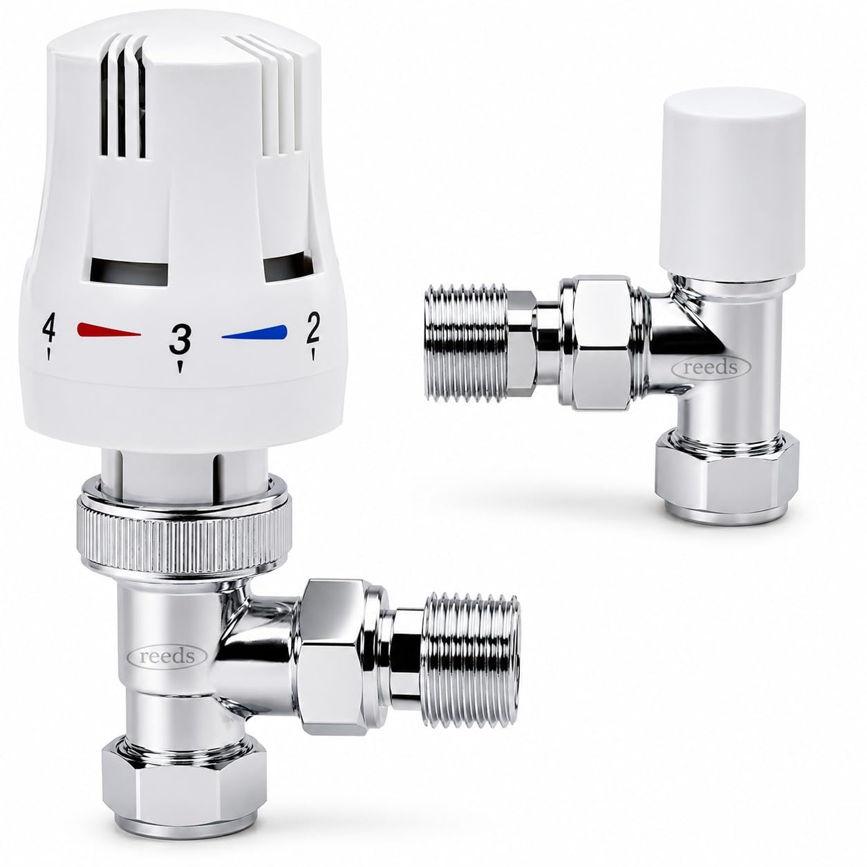 Reeds White/Chrome Thermostatic Radiator Valve Trv Pack – – Includes Trv & Lockshield – 10 Bar