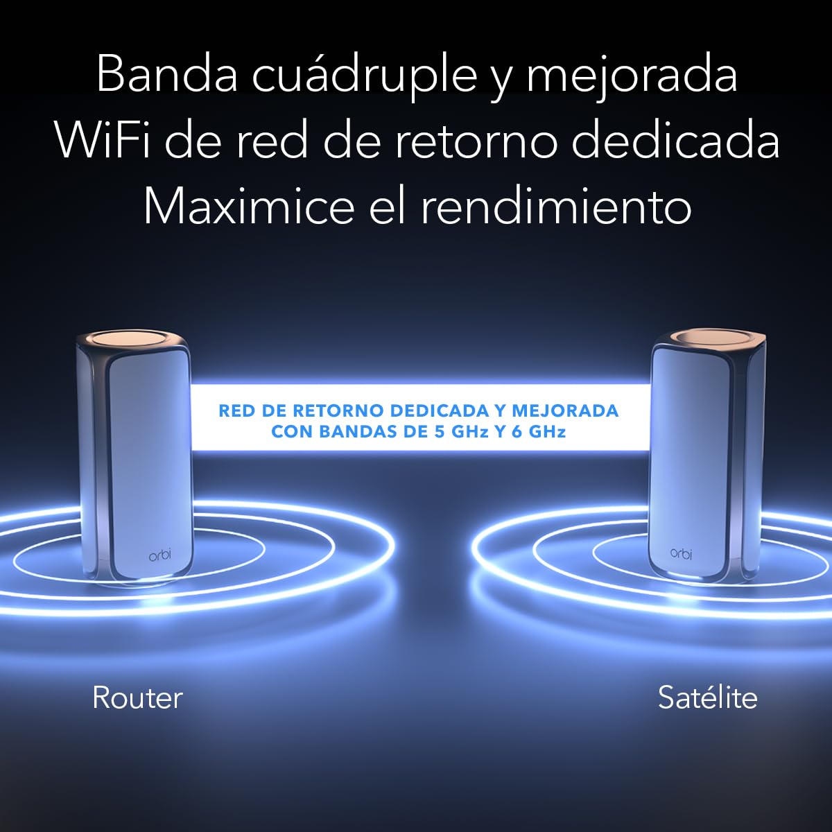 NETGEAR Orbi 970 | Sistema Mesh WiFi 7 | RBE973SB | Router WiFi 7 y 2 satélites | hasta 27 Gbits/s | Alcance 660 m² | Soporta 200 Dispositivos | Puerto Internet 10GB | Cuadribanda BE27000 | Negro — view 4