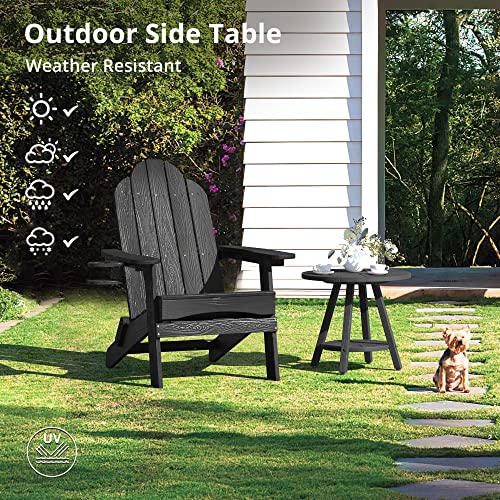 Lue Bona Outdoor Side Table, 19.6" Black Round Poly Outdoor Coffee Table Weather Resistant, Adirondack End Table For Patio, Pool, Porch, Bistro, Lawn, Balcony, 200Lbs, Indoor Or Outdoor Use #TOP2
