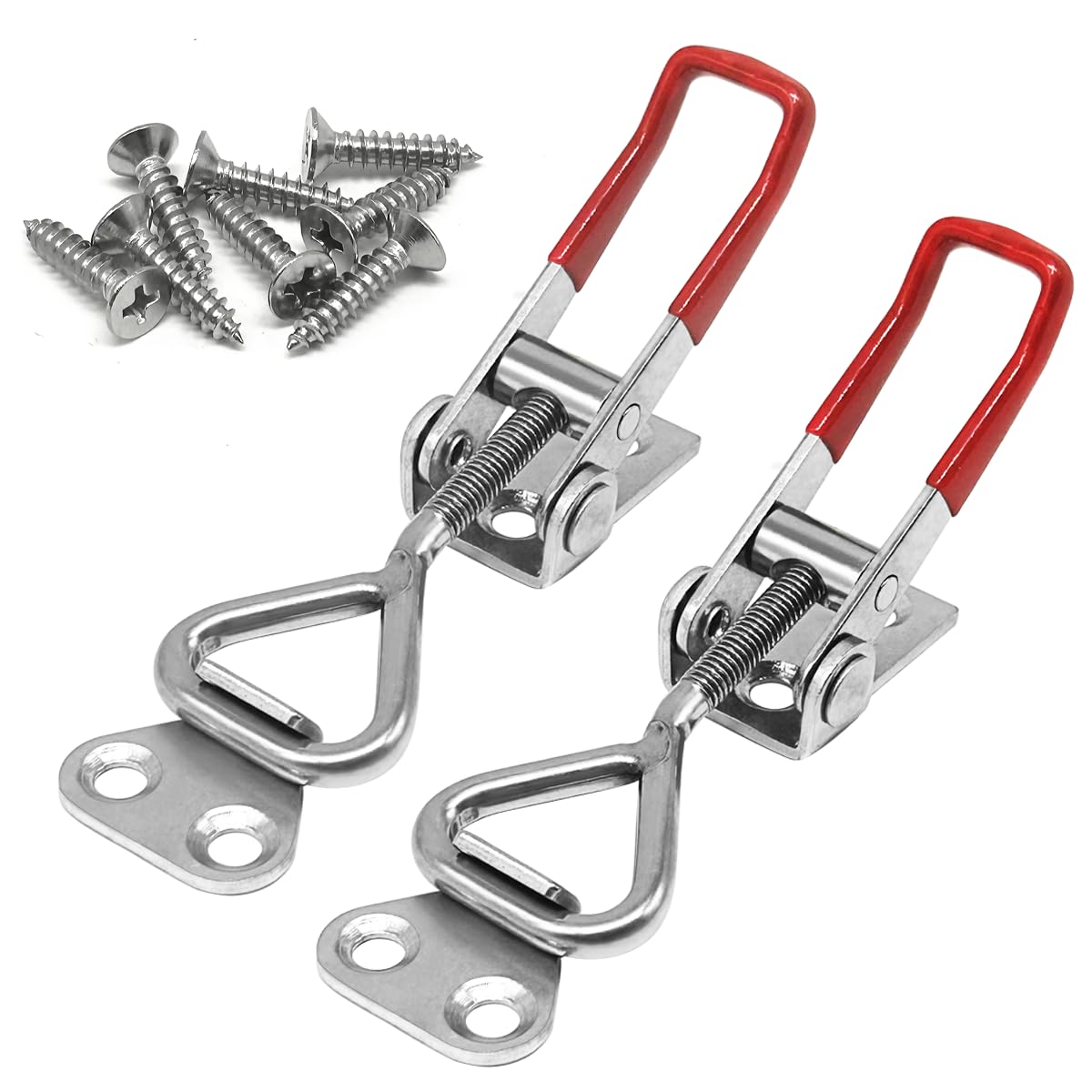 SIAOKL 2pcs Toggle Latch Clamp 4001, 304 Stainless Steel Adjustable Latches, Quick Release Hand Tool Toggle Clamp for Smoker Lid Jig,Case Trunk,Door,220Lbs Holding Capacity, with 8pcs Screw