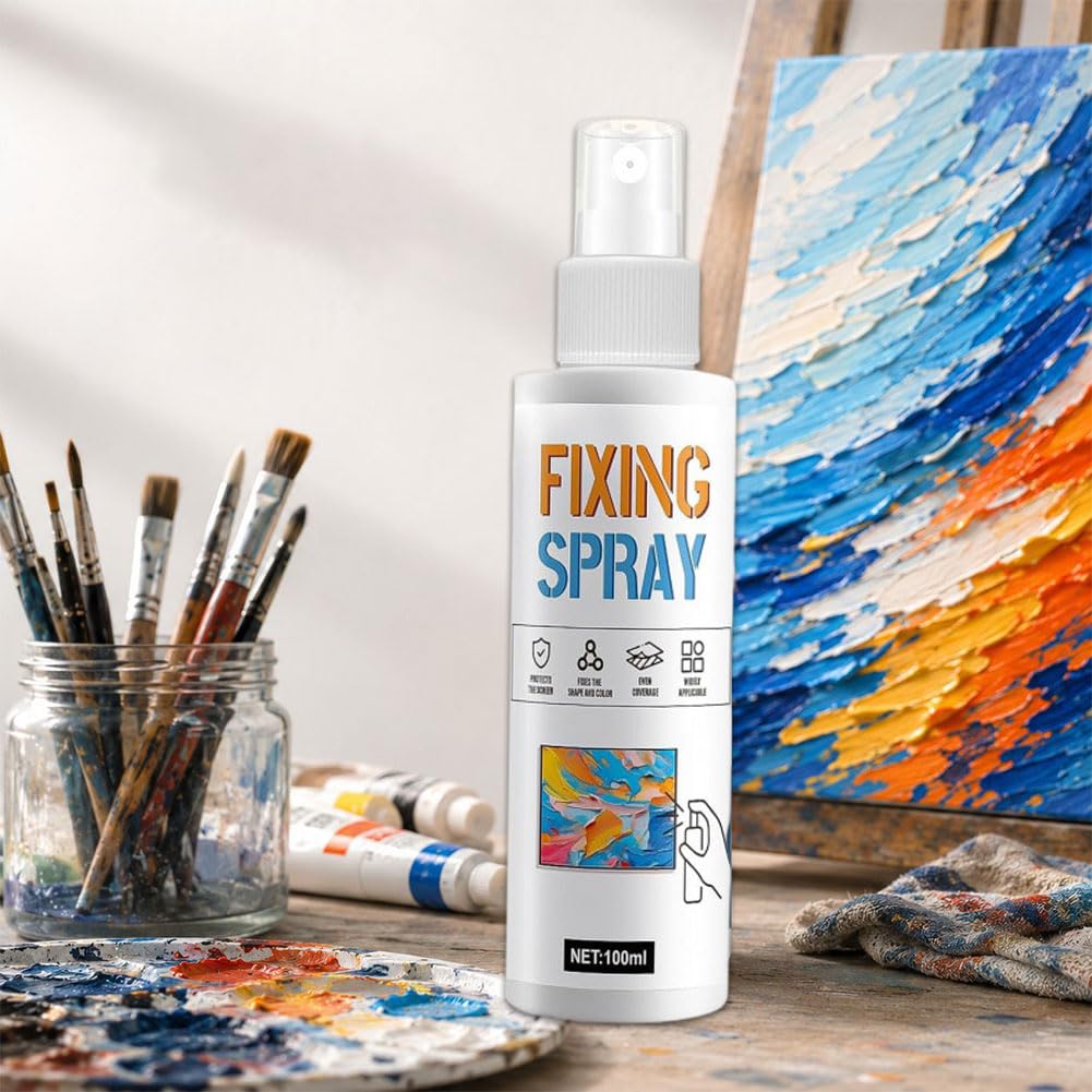 Fixative Spray, 100ml, Fixative Spray for Art, Pencil, Charcoal, Pastel Drawings, Fast-Acting Film, Suitable for Watercolor, Gouache, Oil, Acrylic, Ink and Pastel Paints