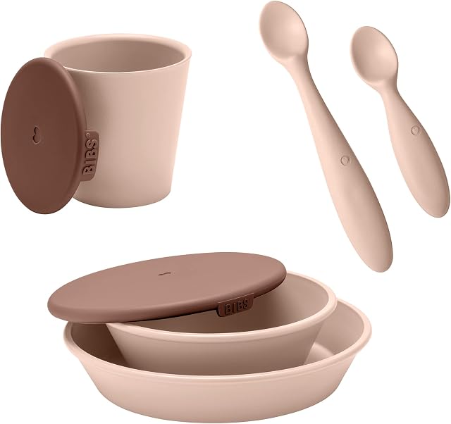 BIBS Complete Mealtime Set, Perfect Tableware Set for Baby Weaning, Dishwasher Safe, BPA Free, Blush