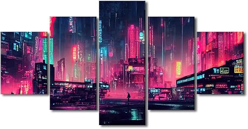 Miniatura 41 de Lienzo decorativo moderno para pared, pintura artística Cyberpunk, impresión de 5 paneles, decoración de lienzo para sala de estar para dormitorio