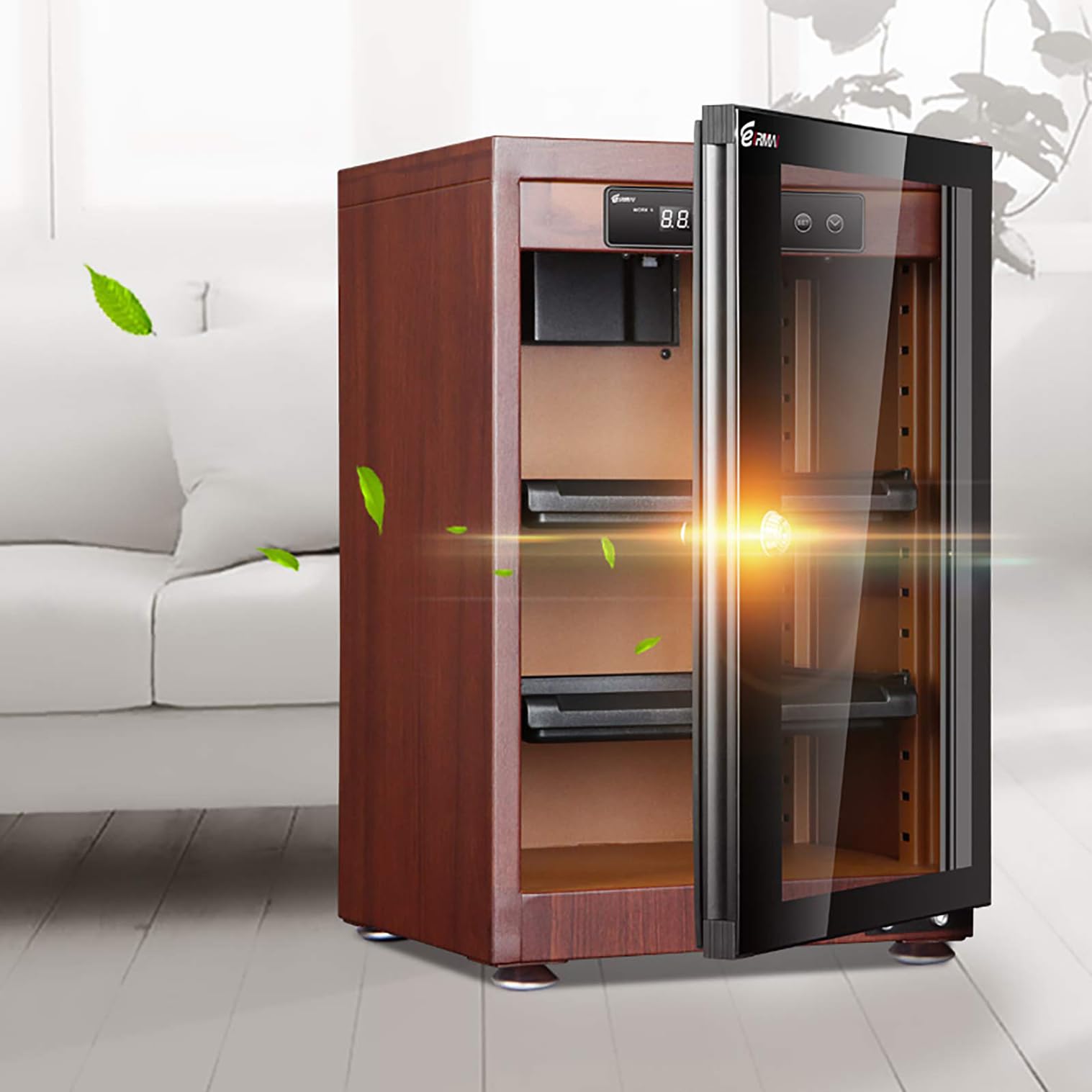 Armario deshumidificador de 50 litros con Control Digital por cámara, Caja desecadora electrónica automática silenciosa con Control de Humedad y luz LED. (Black)