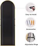 HARRITPURE 58"x18" Arched Full Length Mirror, Leaning/Hanging/Mounted Full Body Mirror with Stand, Slim Aluminum Frame Decorative Arch Wall Mirror for Bedroom Living Room Cloakroom, Gold