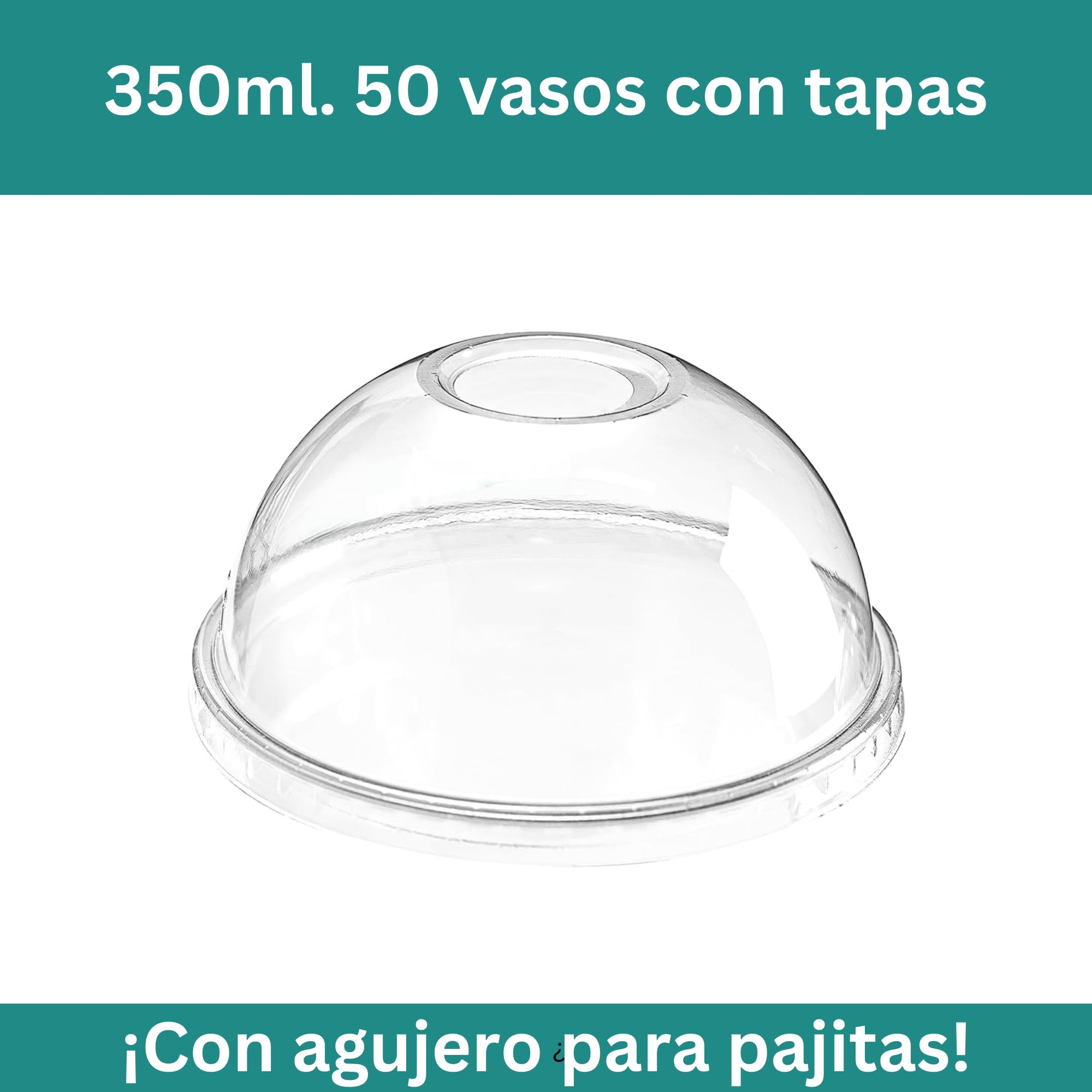 Vasos batido reutilizables con tapa 350 ml (Pack 50) - Vasos plástico reciclables- Vasos transparentes con tapas abovedadas - Ideal para batidos, jugos y bebidas frías