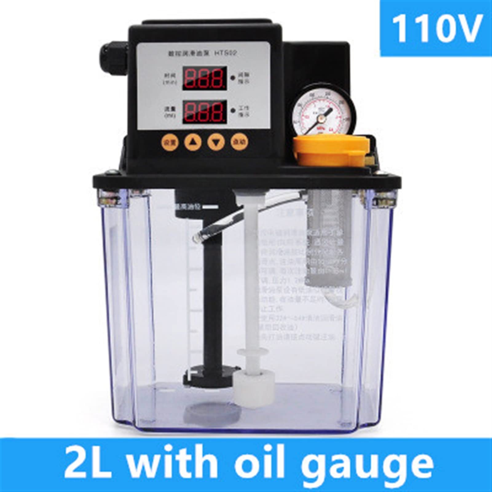 Mini Bomba pequeña 11 0V 1/2L CNC Lubricador de Bomba de lubricación electromagnética 1/2 litros Bomba lubricante Bomba de Aceite lubricante (Voltage : 2L with Oil Gauge)