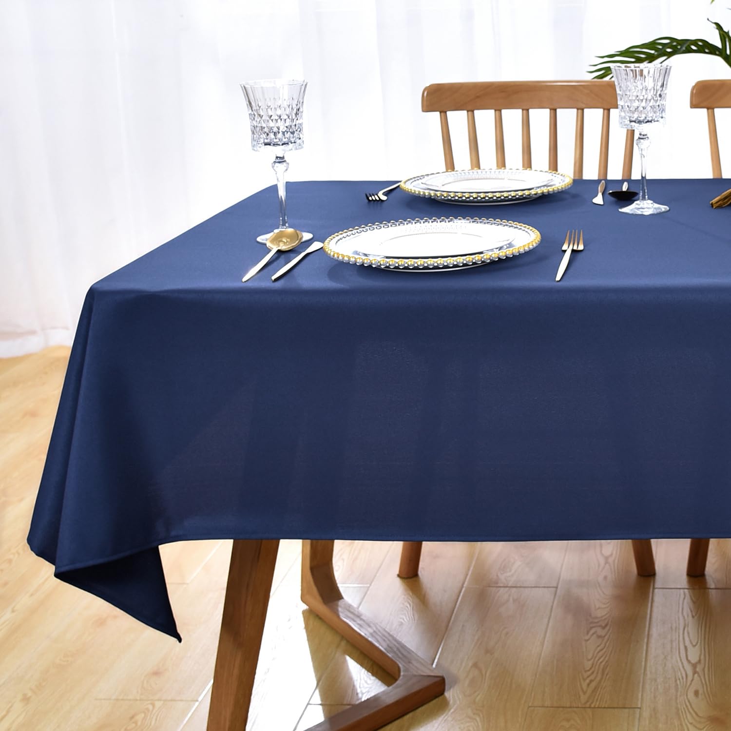 Wolkemer Rectangle Tablecloth 60 x 84 Inch Washable Fabric Table Cloth Solid Navy Blue Table Cover for Dining Wedding Party Banquet Tabletop Decoration