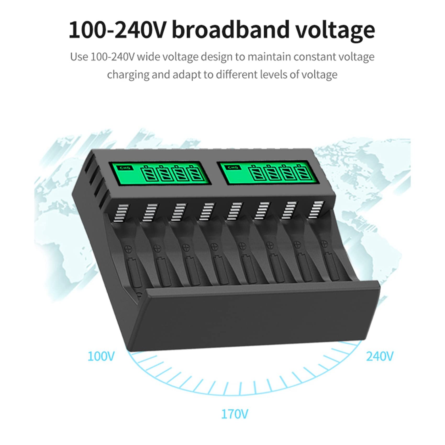 5X Chargeur de Batterie ÉCran LCD Chargeurs Intelligents Intelligents à 8 Emplacements pour Piles Rechargeables AA/AAA NiCd NiMh Chargeur AA AAA