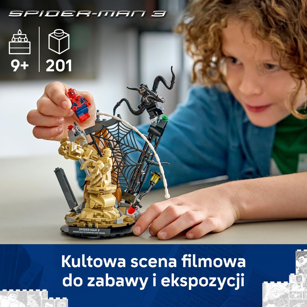 LEGO ǀ Marvel Epicka bitwa: Spider-Man kontra Sandman, klocki dla dzieci z Venomem, zabawka dla chłopca i dziewczynki od 9 lat, pomysł na prezent z superbohaterem i dekoracja pokoju dziecięcego 76334