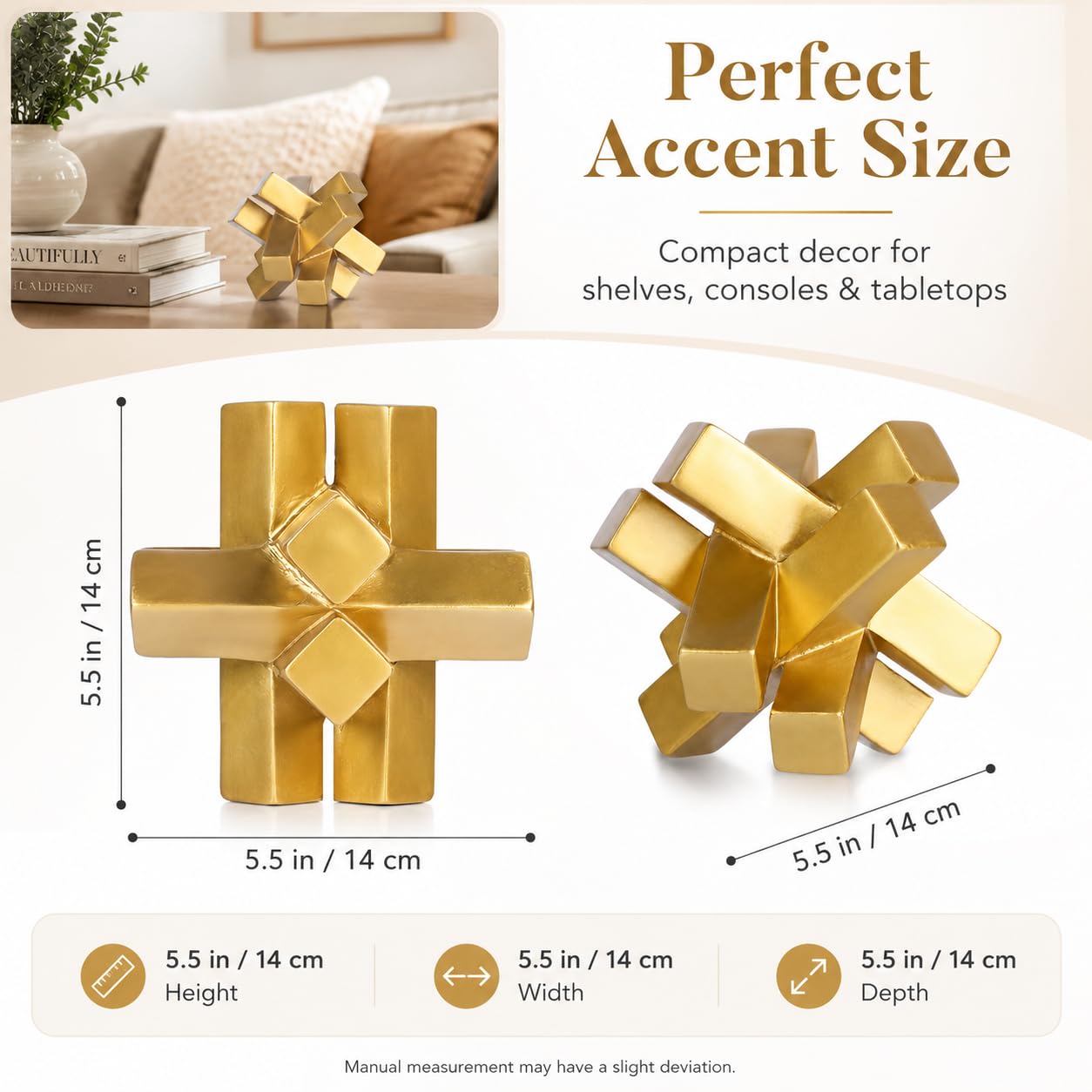 XMGZQ Deko Knoten Gold,Goldene Skulpturen Resin Knoten,Würfelregal Statue Deko,Bücherregal,Knick Knacks für Regale,Wohnzimmer,TV-Ständer,Minimalistische Deko