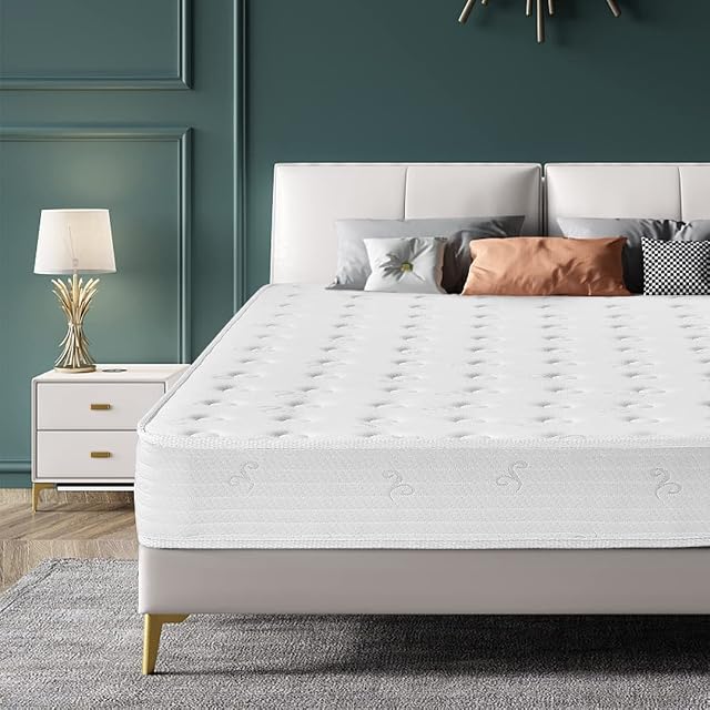 Kono King Size Mattress, 8 Inch Pocket Sprung Memory Foam Mattress 5FT with Breathable Foam and Luxurious Jersey Knitted Fabric, Medium Firm Bed Mattress Fire Resistant(King, 150x200x20cm)
