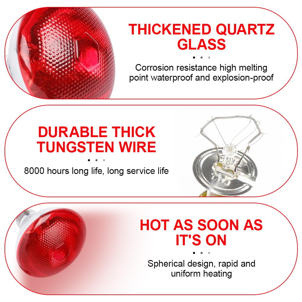 Lampada Riscaldante A Infrarossi 250W - E27, Luce Rossa Per Rettili, Anfibi, Termoterapia | Vetro Resistente Al Calore - Foto 8