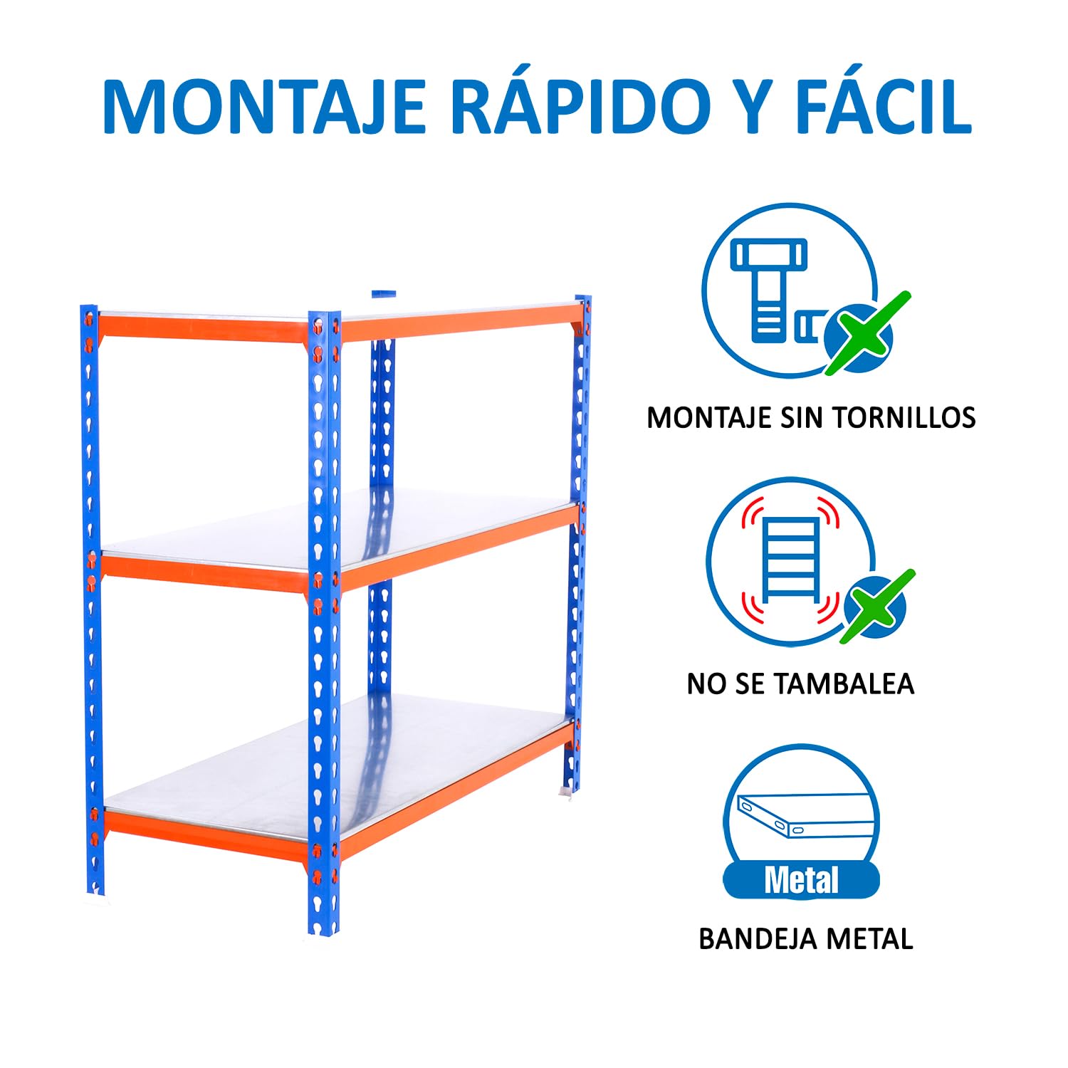 Simon Rack Regał metalowy 900x1200x500 mm, 3 półek, nośność 200 kg na półkę, regał magazynowy i garażowy, stabilna konstrukcja, kolor Niebieskie/Pomarańczowe/Ocynkowane – Simon Classic