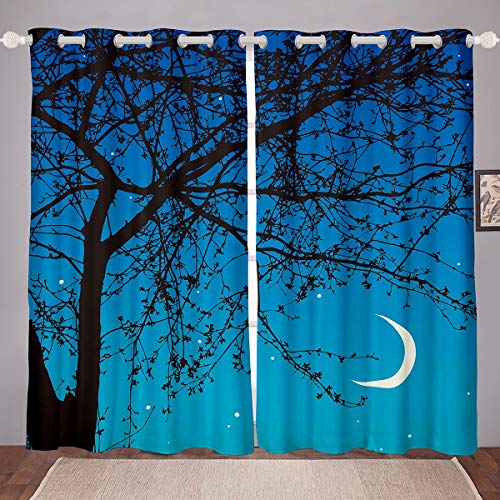 Cortina con Estampado de árbol, decoración de Ventana de Paisaje Natural Dreapes para niños Adultos Dreamy Galaxy Window Cortinas Naturaleza Amante de la Ventana Azul tratamientos decoración de la ha