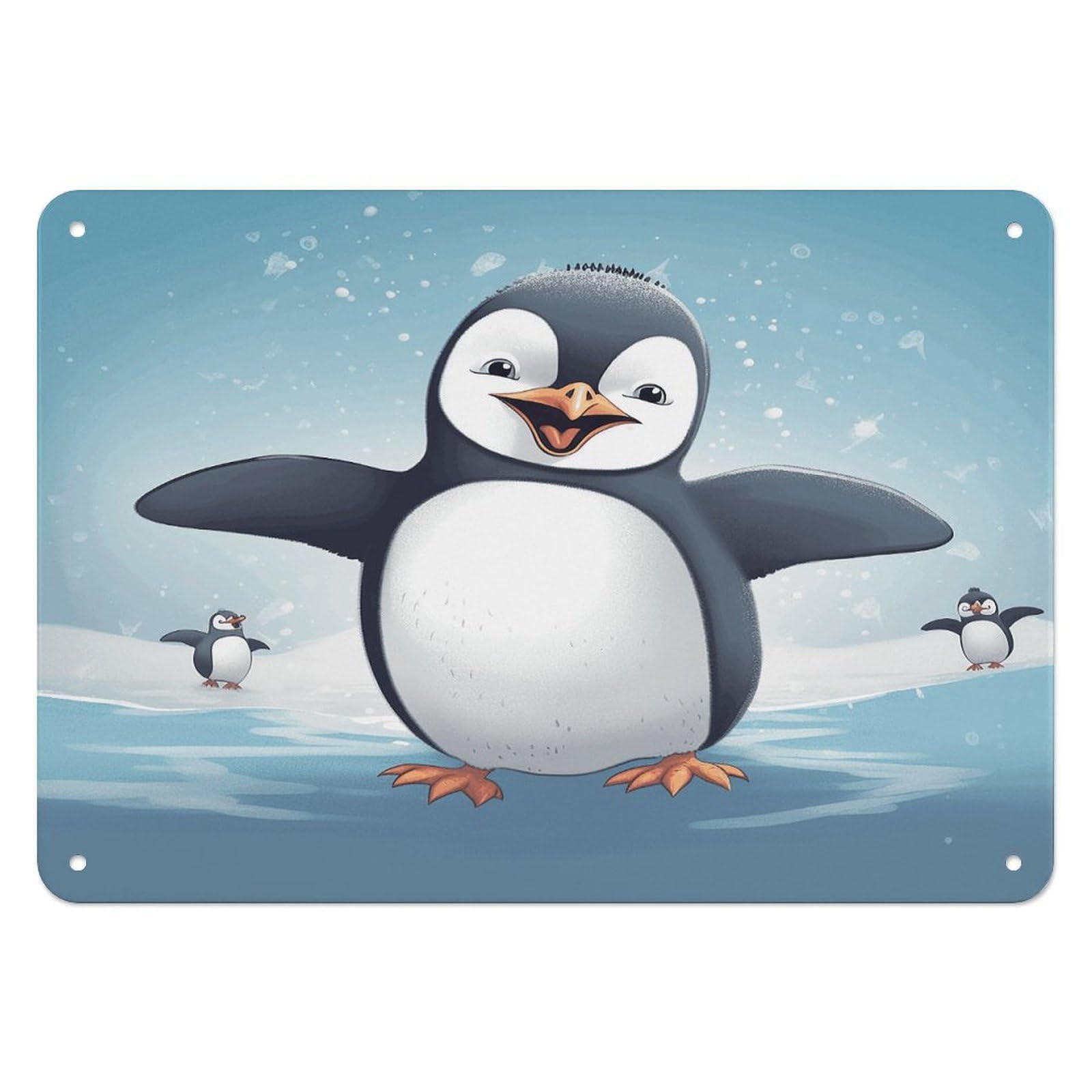 Btcowzrv Style Happy Penguin Metal Sign, 5.5" X 7.9" Tin Wall Decor, Wall Art Plaques For Home Wedding Decor Room Living Room Decoration