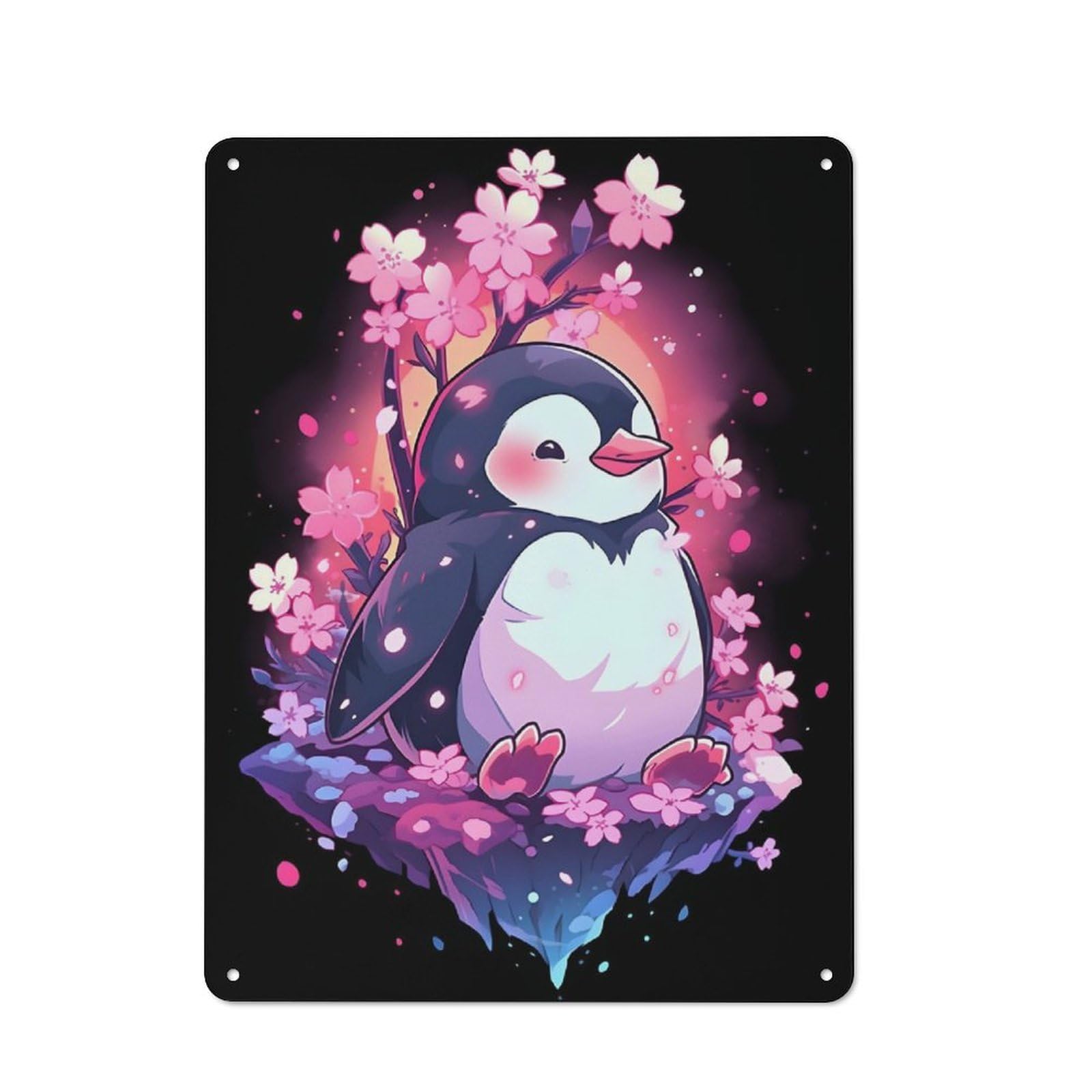 Junmoney Cherry Blossom Penguin Tin Wall Plaque 40X30cm With For Home Office Or Studio, For Metal Sign Collectors, For Garage And Workshop Walls