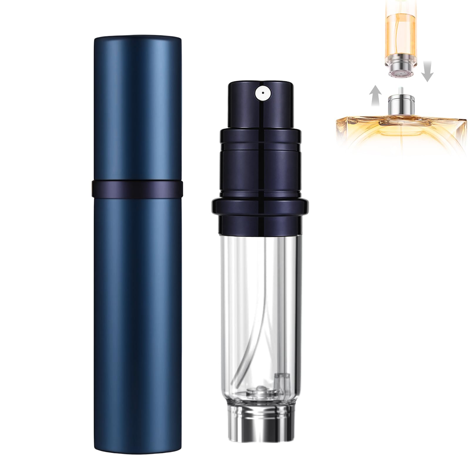 szyanlai Portable Perfume Atomiser Refillable - 5ml Empty Travel Perfume Bottle, Nano Mist, Leaking Proof, Bottom Pump without Funnel, Luxurious Mini women and men (Blue)