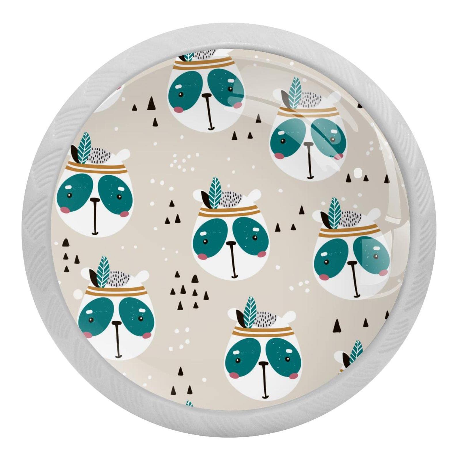 Boutons fluorescents lot de 4 pour commode et armoire de cuisine au motif panda