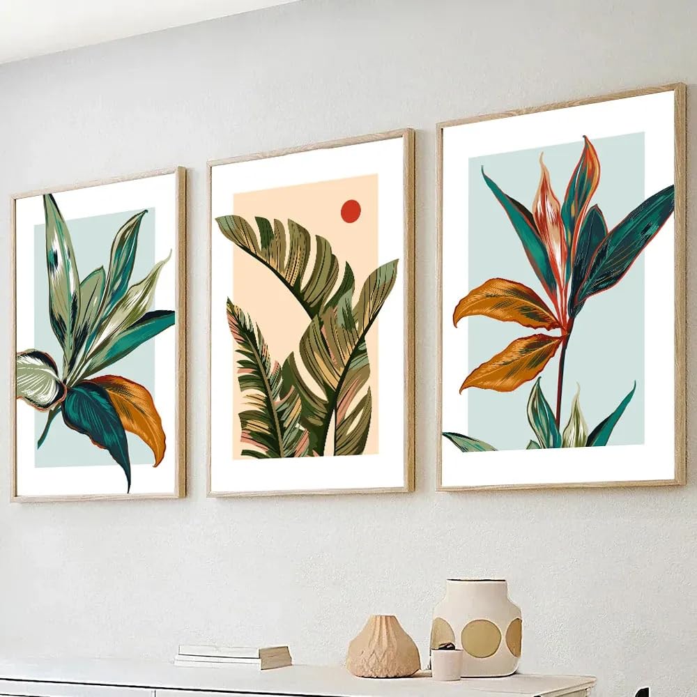 ZHUOYA Kolorowy tropikalny botaniczny plakat na płótnie nadruk kwiatowy liście obraz ścienny obraz do sypialni pokoju nowoczesny wystrój domu (70 x 110 x 2 cm/bezramowy)