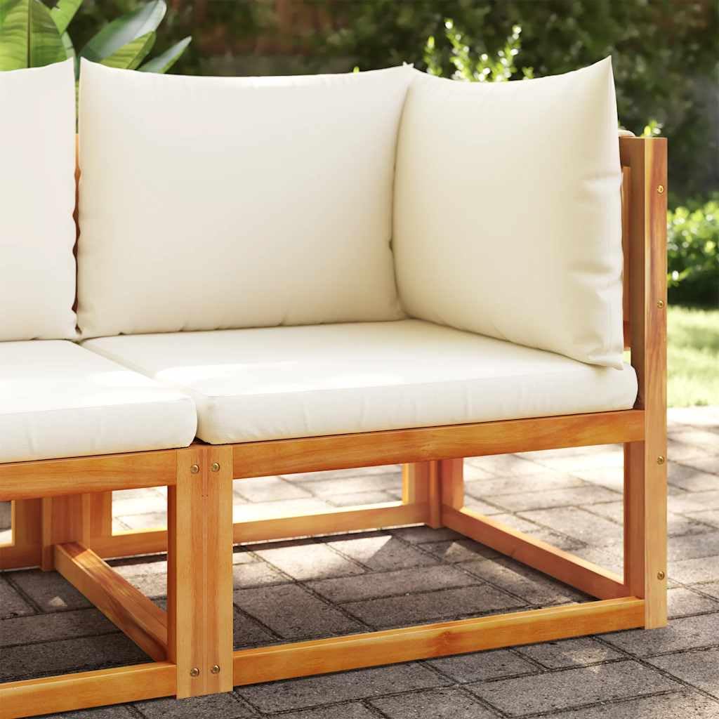 Divano da giardino angolare in legno di acacia e corda, divano angolare esterno con cuscini sfoderabili lavabili, poltrona d'angolo modulare per patio terrazza, seduta resistente alle intemperie