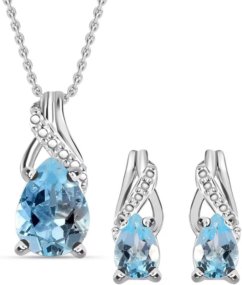 SHOP LC DELIVERING JOY Costume Jewelry Sets for Women Elegant - Teardrop Pendant Necklace Set 20"& Dangle Drop Earrings Set 925 Sterling Silver Stainless Steel Birthstone Jewelry for Women Gifts