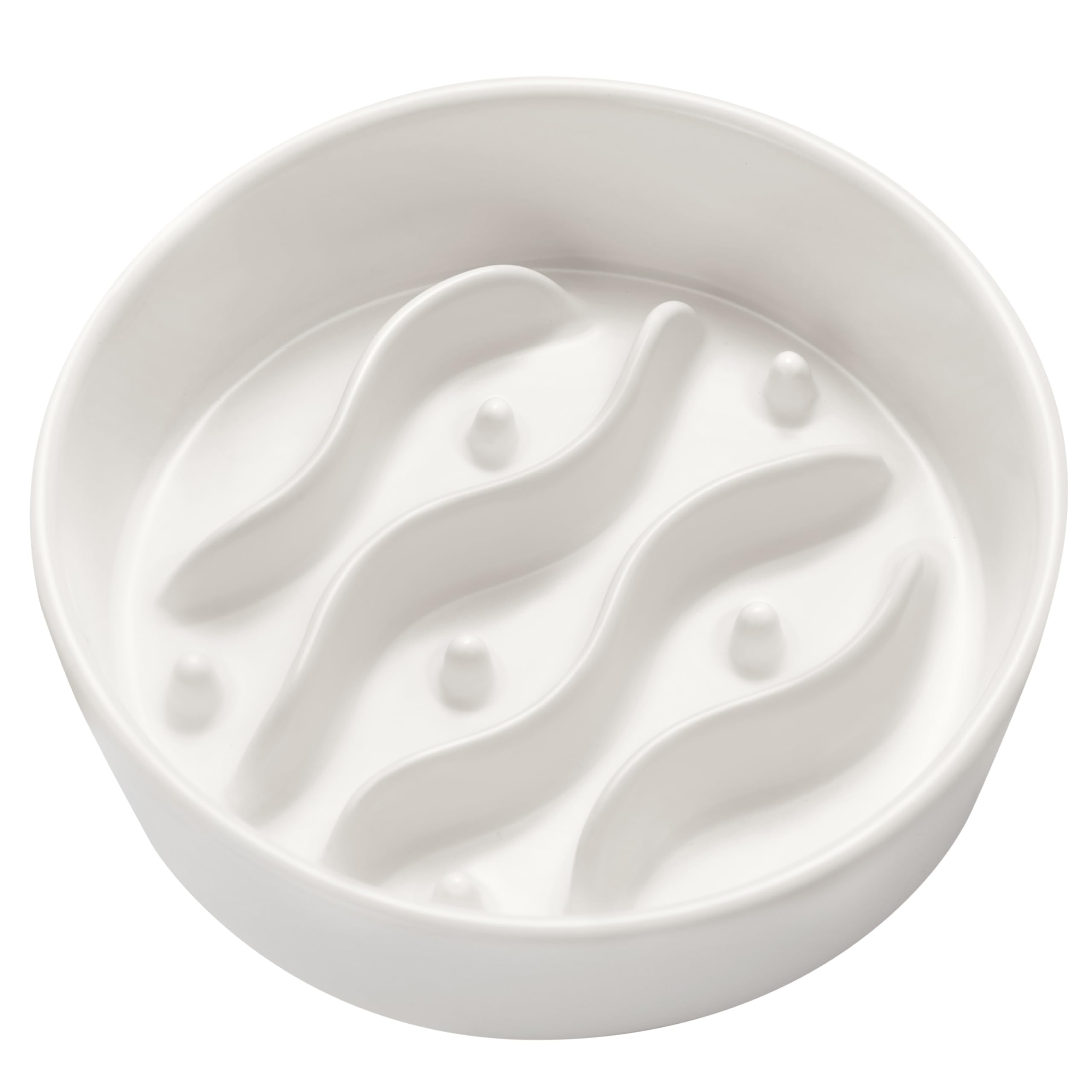 Ceramic Slow Feeder Dog Bowls for Small Dogs, 0.6 Cup Dog Slow Feeder for Fast Eater, Puzzle Maze Bowl, 14oz, 6in, White